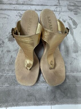 Lauren Ralph Lauren Metallic Gold Thong Sandals with Buckle